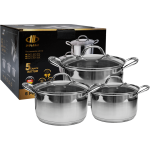 Set 3 oale de inox, 5M, cu manere metalice, capace de sticla, 22/24/26 CM